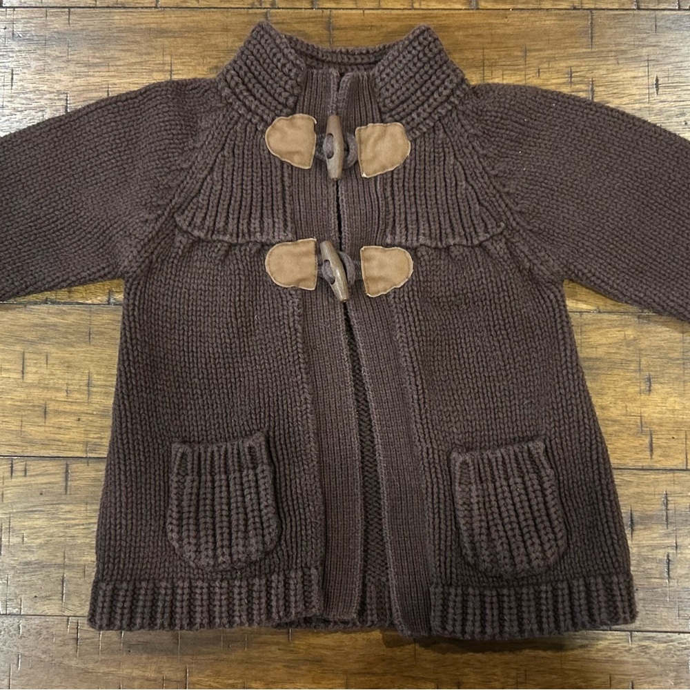 OshKosh Girl Brown Knit Toggle Cardigan with Suede Accents
